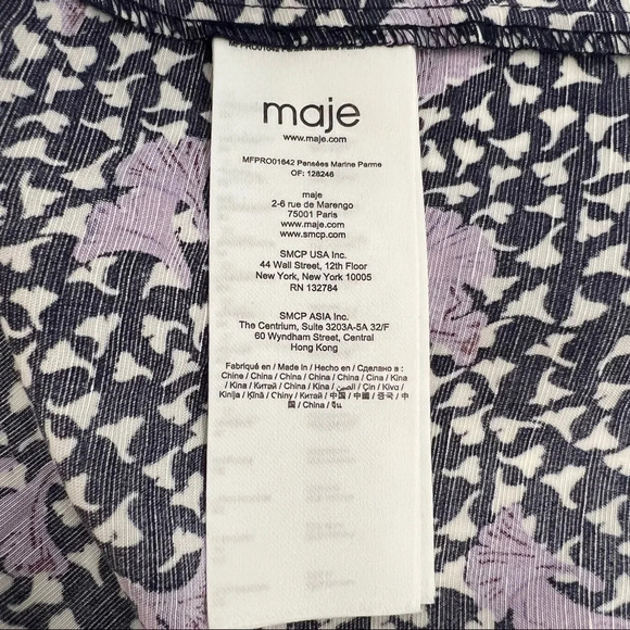 Maje Rappa Floral Print Smocked Puff Sleeve Dress Pockets Navy Purple Size M - Picture 10 of 14
